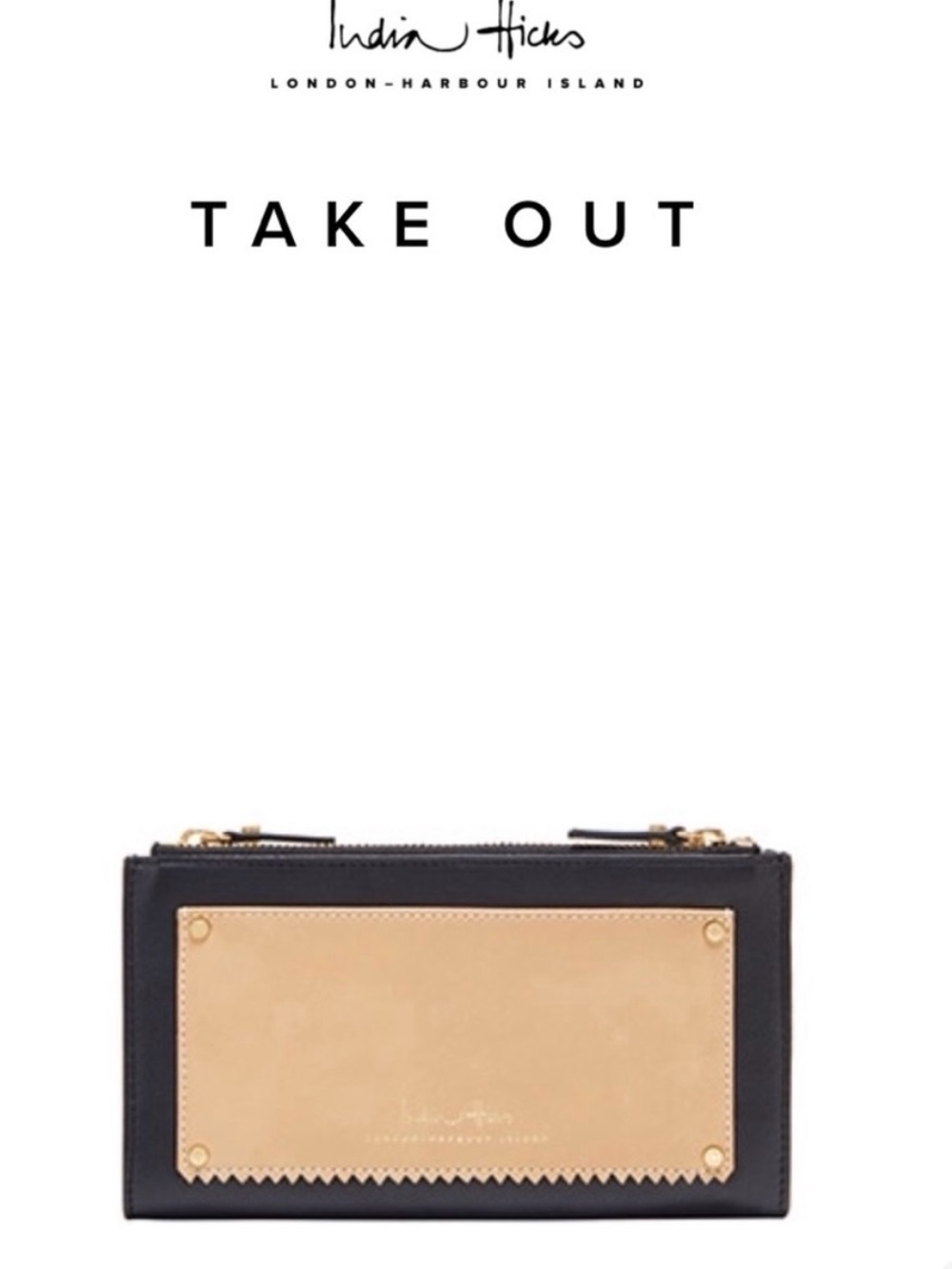 India Hicks Take Out Leather Wallet Clutch - Black & Gold